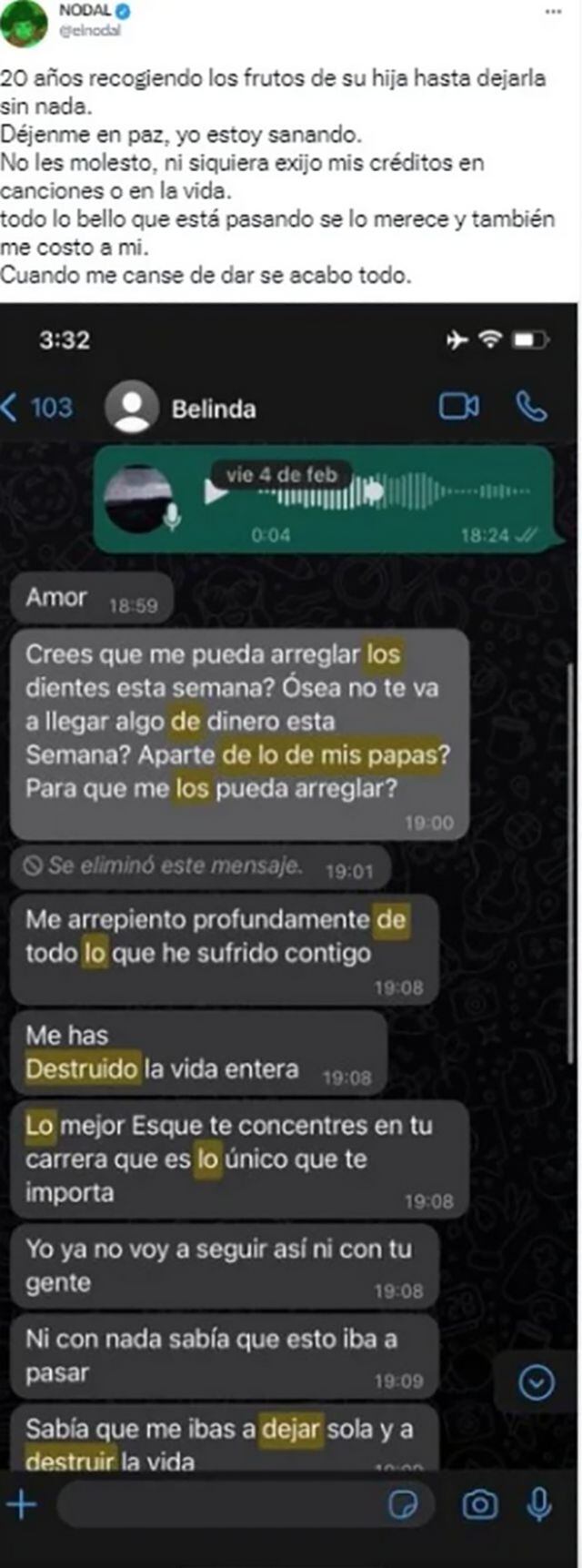 Una de las últimas conversaciones de Nodal y Belinda