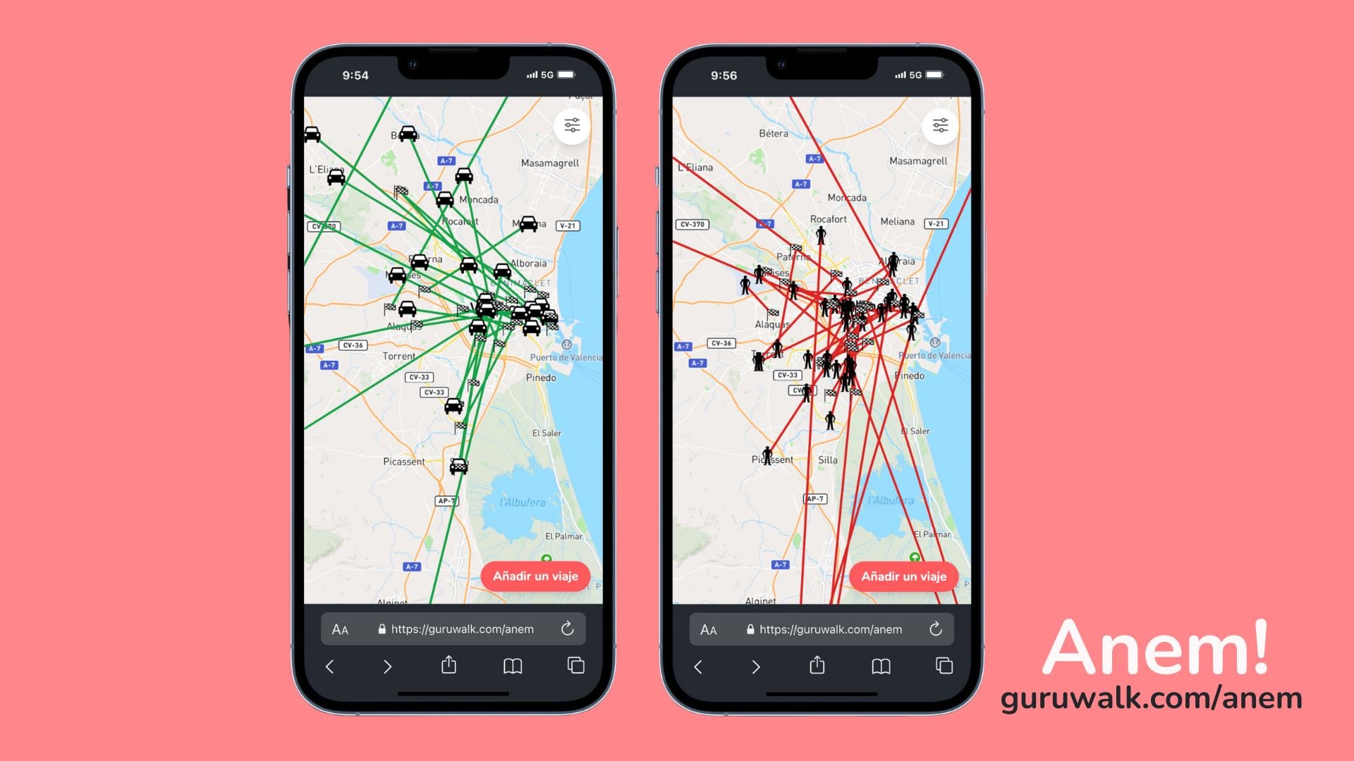 Mapa de la aplicación &#039;Anem!&#039; de GuruWalk