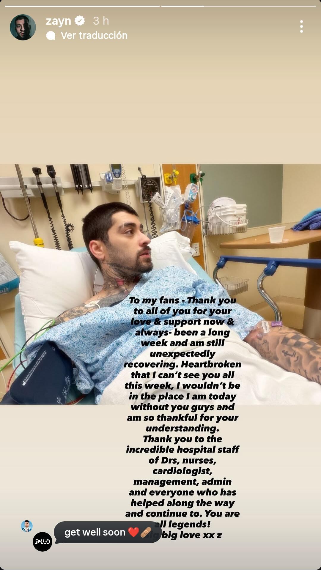 Zayn Malik en sus Instagram Stories, 17 de abril de 2026.