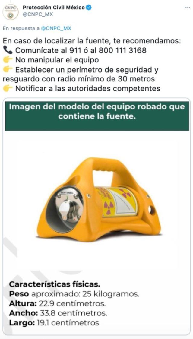 Estas son las características de la fuente radioactiva