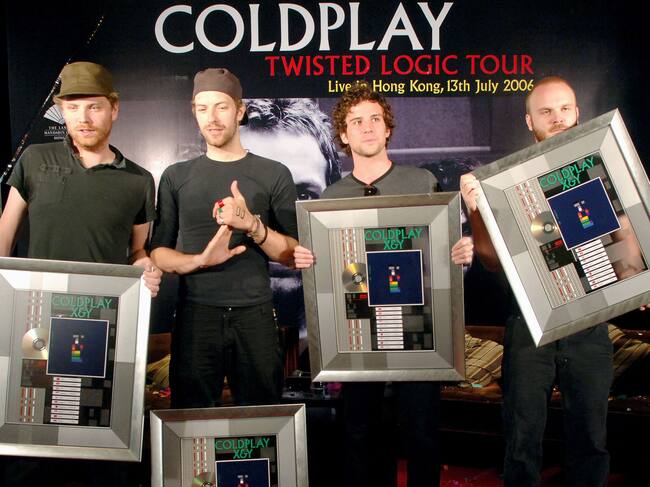 Coldplay Press durante una rueda de prensa en Hong Kong
