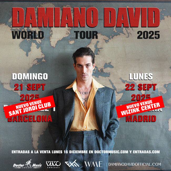 Cartel de los conciertos de Damiano David en España en 2025