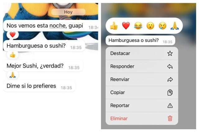 Así es cómo se ven las reacciones de WhatsApp en una conversación cualquiera.