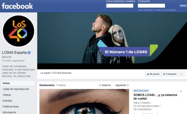 La cuenta verificada de LOS40 en Facebook