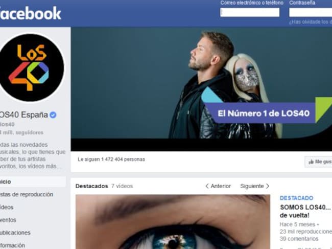 La cuenta verificada de LOS40 en Facebook