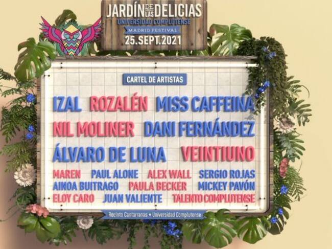 Cartel del sábado 25 de septiembre del festival Jardín De Las Delicias 2021