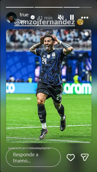 Trueno celebra el primer gol de Argentina en la semifinal del Mundial 2026.