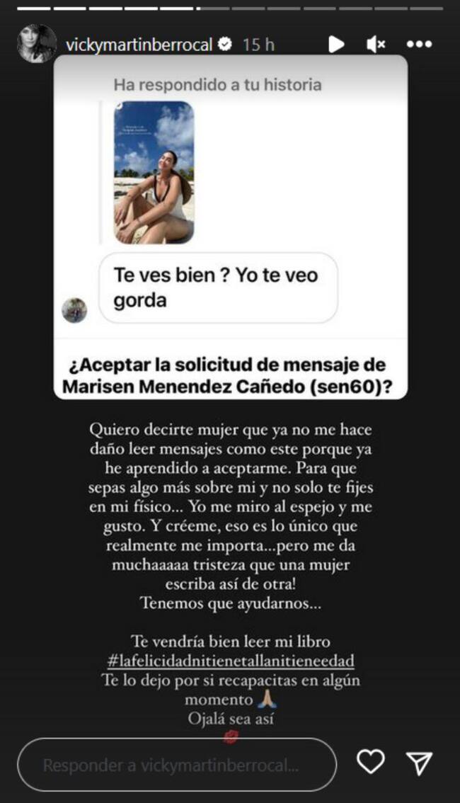 Vicky Martín Berrocal responde a un hater.