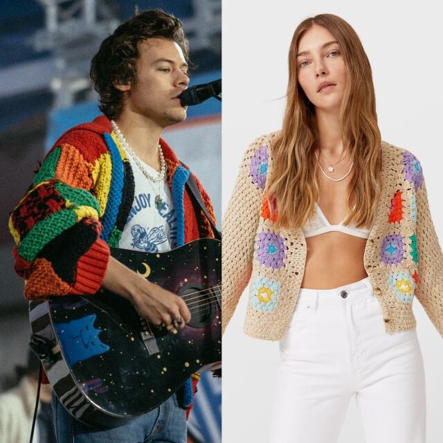 Harry Styles con su chaqueta de crochet