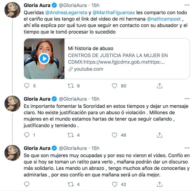 Gloria Aura defiende a su hermana Nath Campos de las declaraciones de Andrea Legarreta, Martha Figueroa y Arath de la Torre