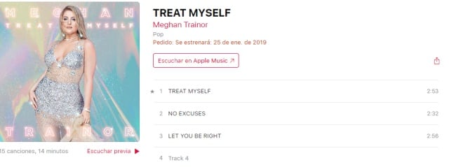 Captura del álbum de Meghan Trainor en iTunes, donde viene incluida la fecha de lanzamiento