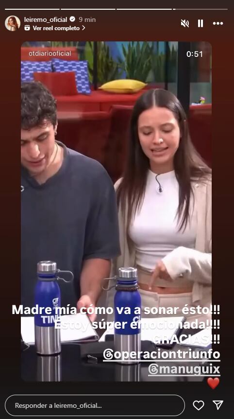 Leire Martínez en sus redes sociales sobre la canción grupal de OT 2025.