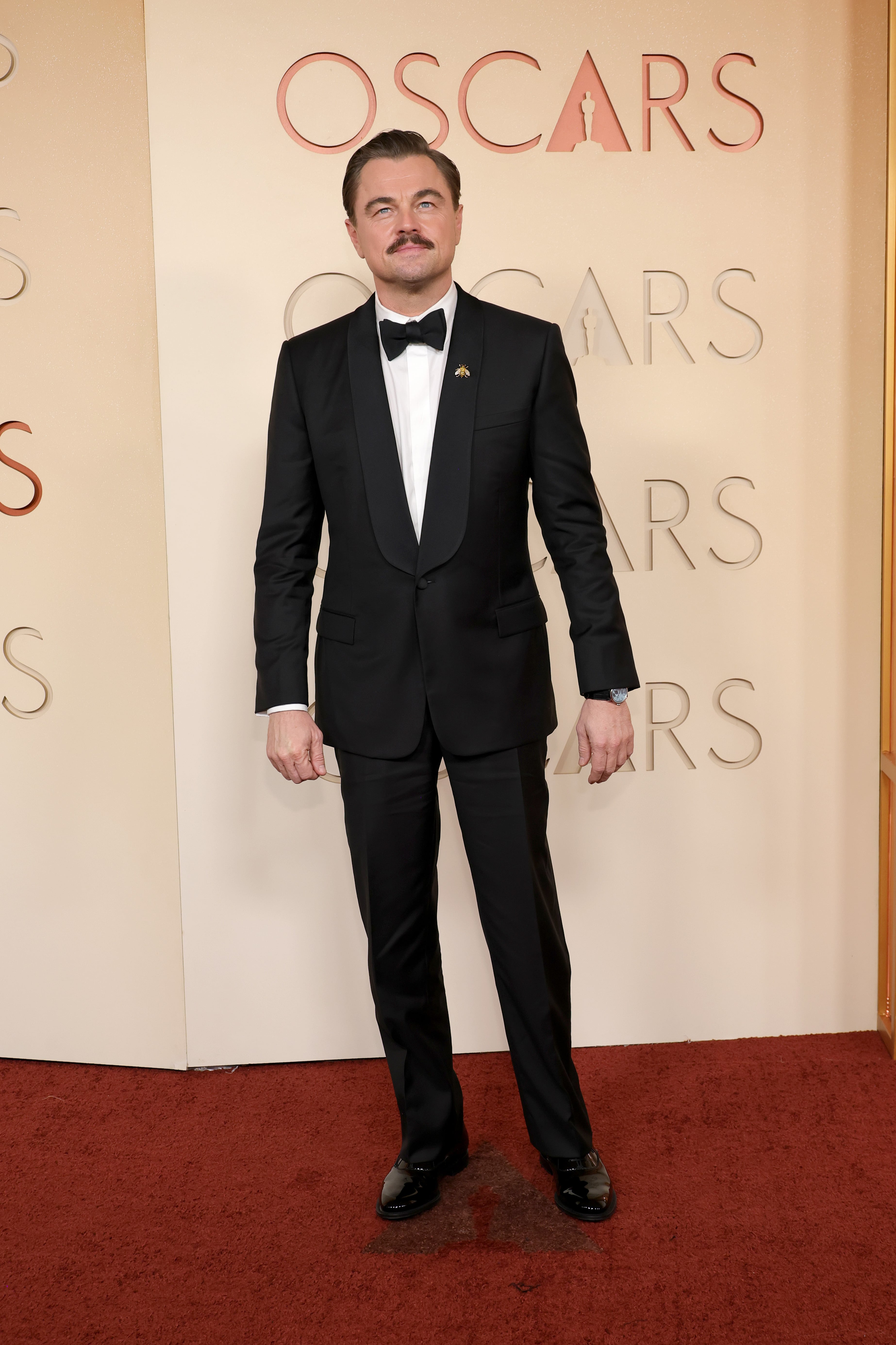 El actor que llegaba en calidad de nominado a mejor actor por Una batalla tras otra, mostraba su versión más clásico con traje negro y pajarita, aunque la atención se centró en su mostacho.