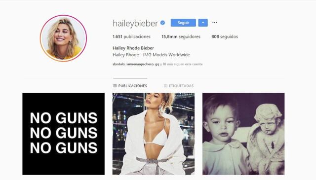 Pantallazo de la cuenta de Instagram de Hailey Bieber