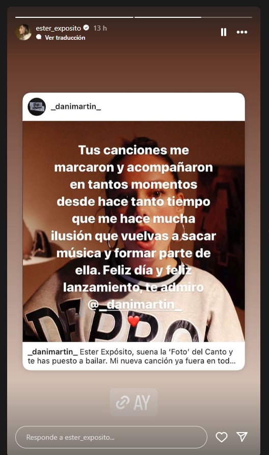 Ester Expósito reacciona a la canción de Dani Martín