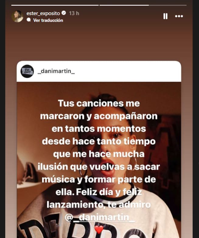 Ester Expósito reacciona a la canción de Dani Martín