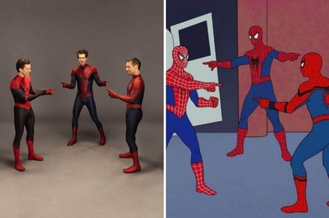 Meme de los Spider-Man señalándose VS recreación