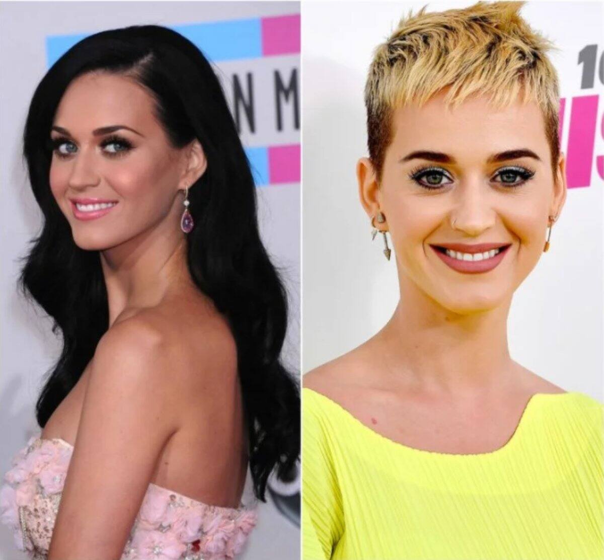 Katy Perry - La morocha dejó de lado su largo pelo negro y elegió un cabello corto platinado.