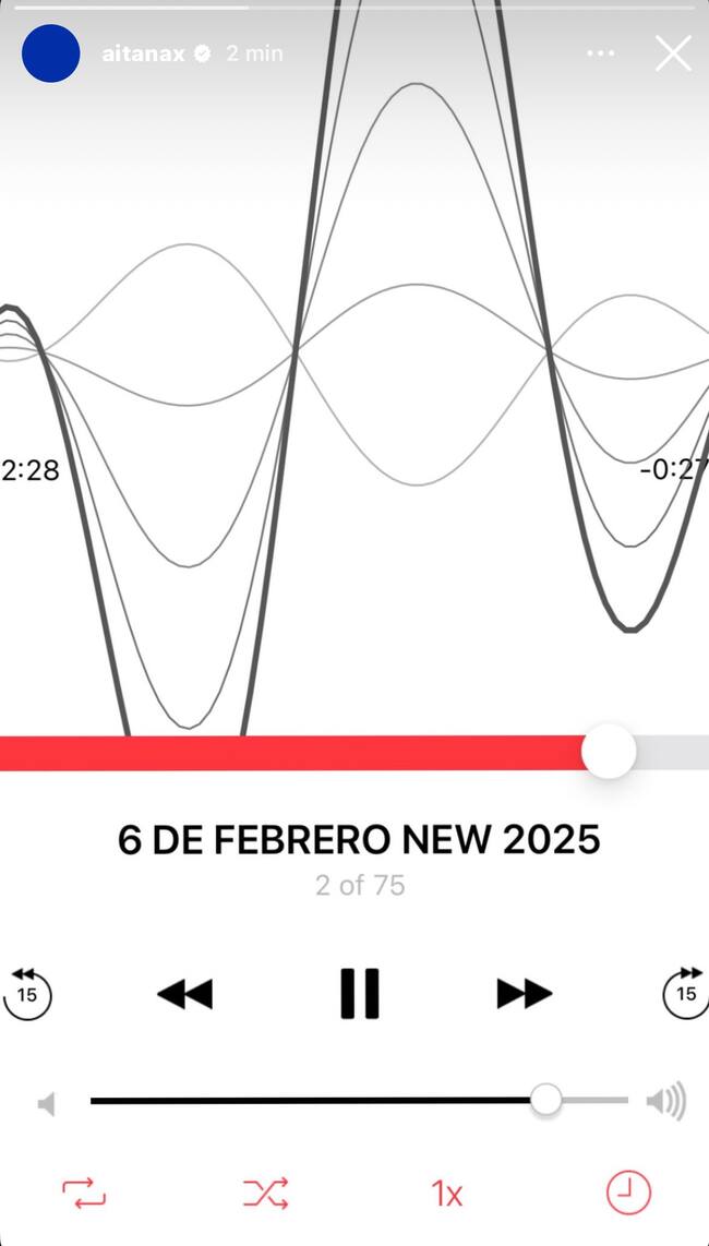 Aitana publica en su perfil de Instagram una captura del archivo de audio de la nueva versión de '6 de febrero', tema aún inédito