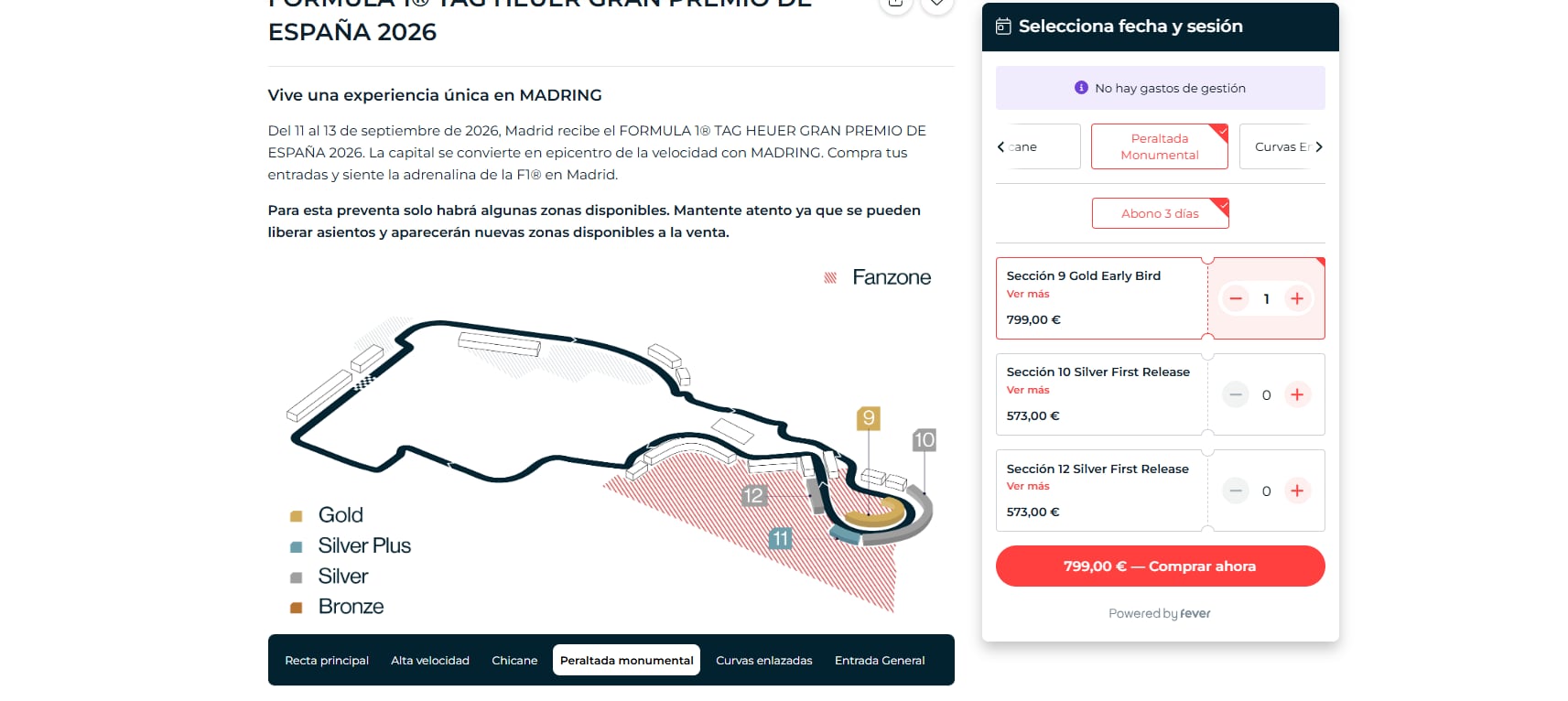 Mapa del circuito F1 zona Peraltada Monumental (Fuente propia)