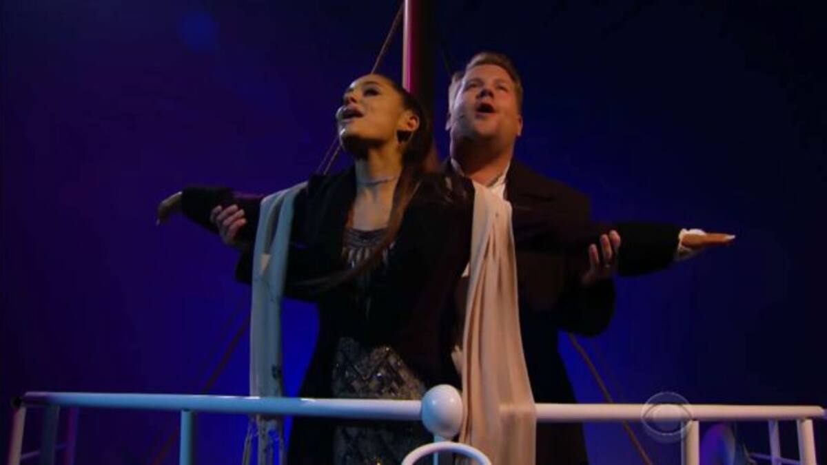 Ariana Grande y James Corden protagonizaron el musical de Titanic
