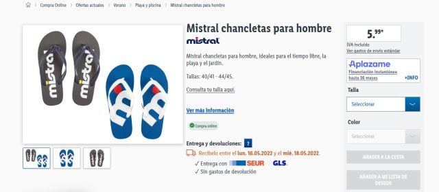 Chanclas Mistral que pueden comprarse en Lidl.