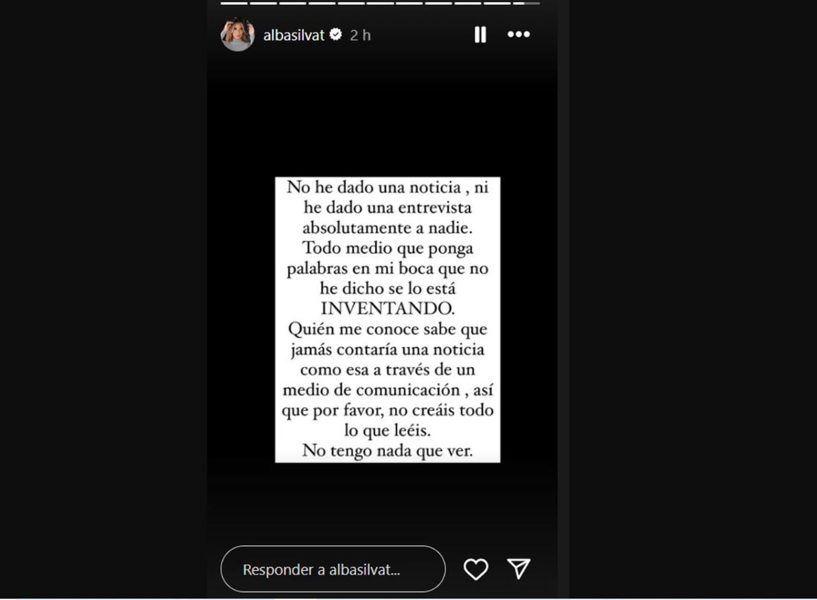 El mansaje de Alba SIlva publicado en el storie que ha borrado (Instagram)