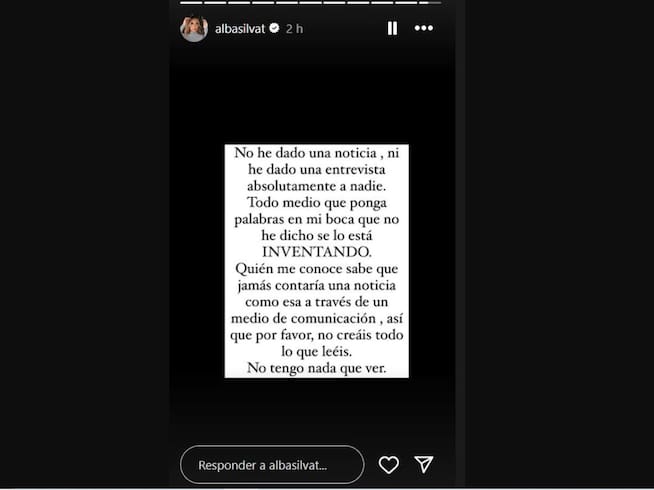 El mansaje de Alba SIlva publicado en el storie que ha borrado (Instagram)