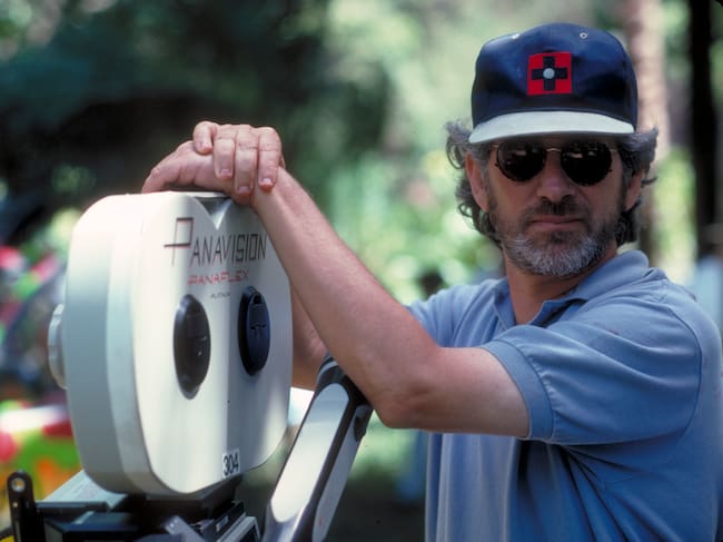 Steven Spielberg en el set de 'Jurassic Park'.