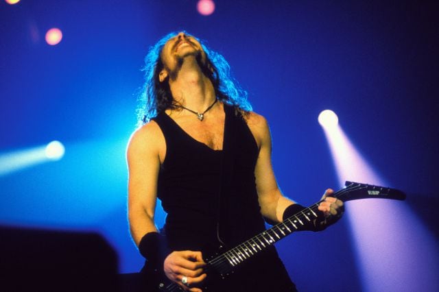 James Hetfield, vocalista y guitarra de Metallica, en el Wembley Arena de Londres en 1992.