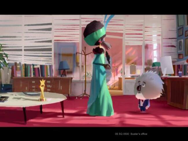 Uno de los concept art de la película, con Nana Noodleman y Buster Moon.