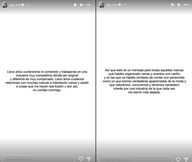 Gigi Vibes estalla contra las marcas y agencias.