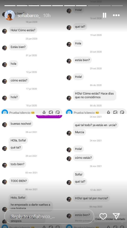 Sofia Barco comparte capturas de conversaciones con Eduard Cortés | Vía Instagram