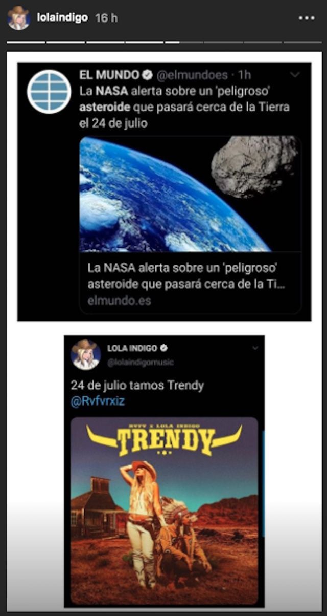 Teoría que relaciona los anuncios de la NASA con los lanzamientos de Lola Índigo.