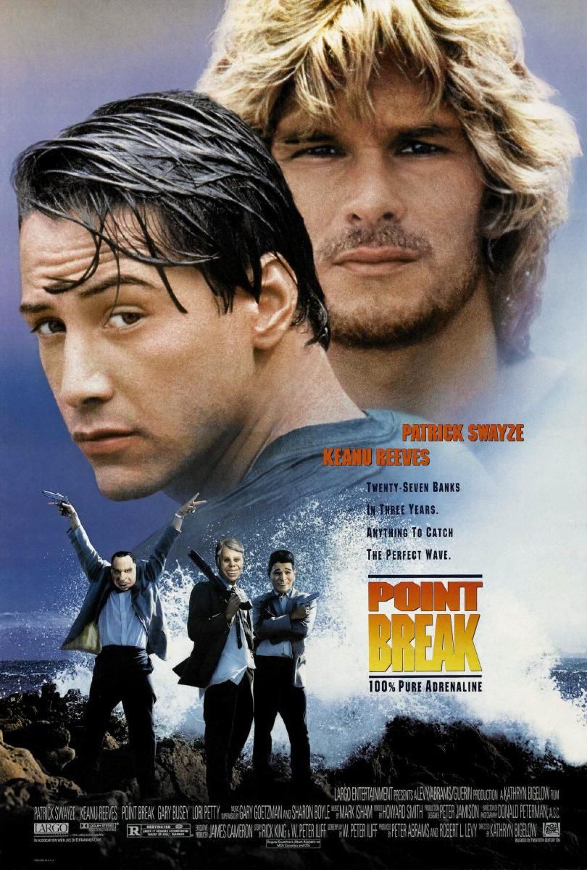 Keanu Reeves (i) y Patrick Swayze (d) en el cartel promocional de 'Le llaman Bodhi'