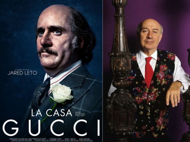 A la izquierda, Jared Leto caracterizado como Paolo Gucci en el póster promocional de 'La Casa Gucci' / A la derecha, el verdadero Paolo Gucci
