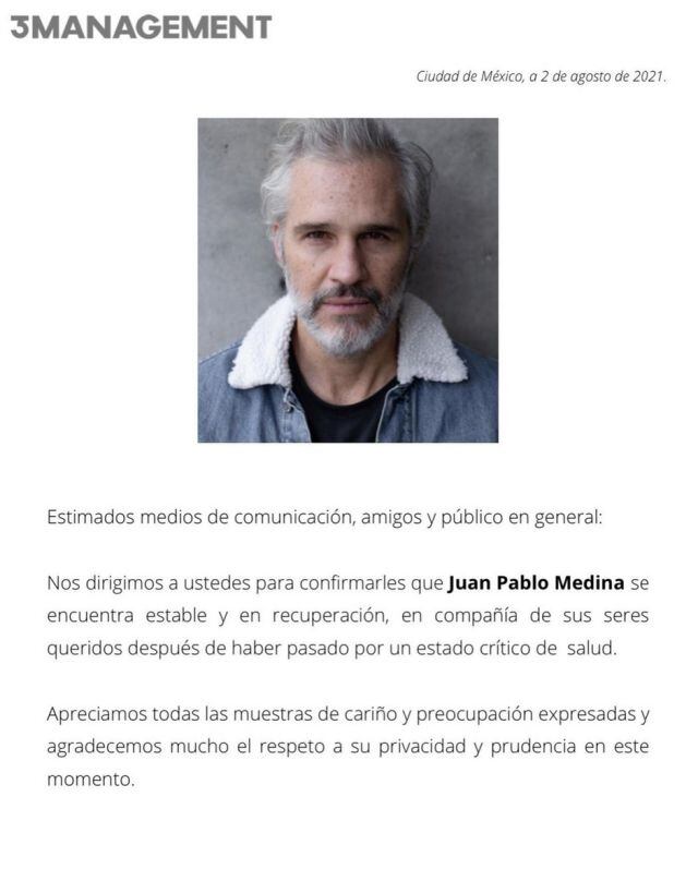 Juan Pablo Medina fue internado por una trombosis, medios aseguran que perdió una pierna