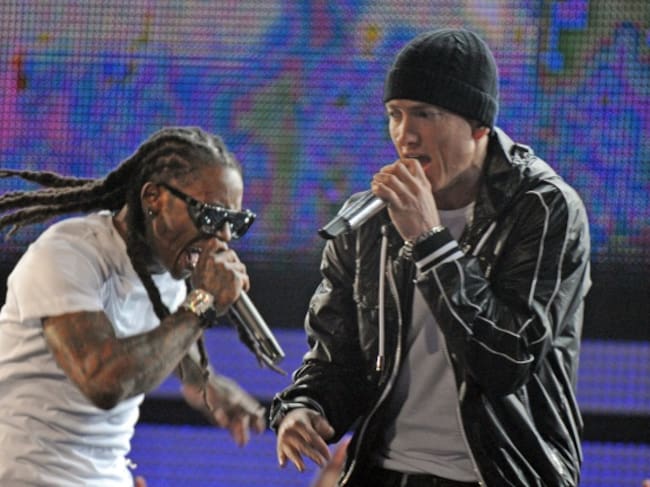 Lil Wayne (izquierda) y Eminem, actuando durante los Grammy de 2010.