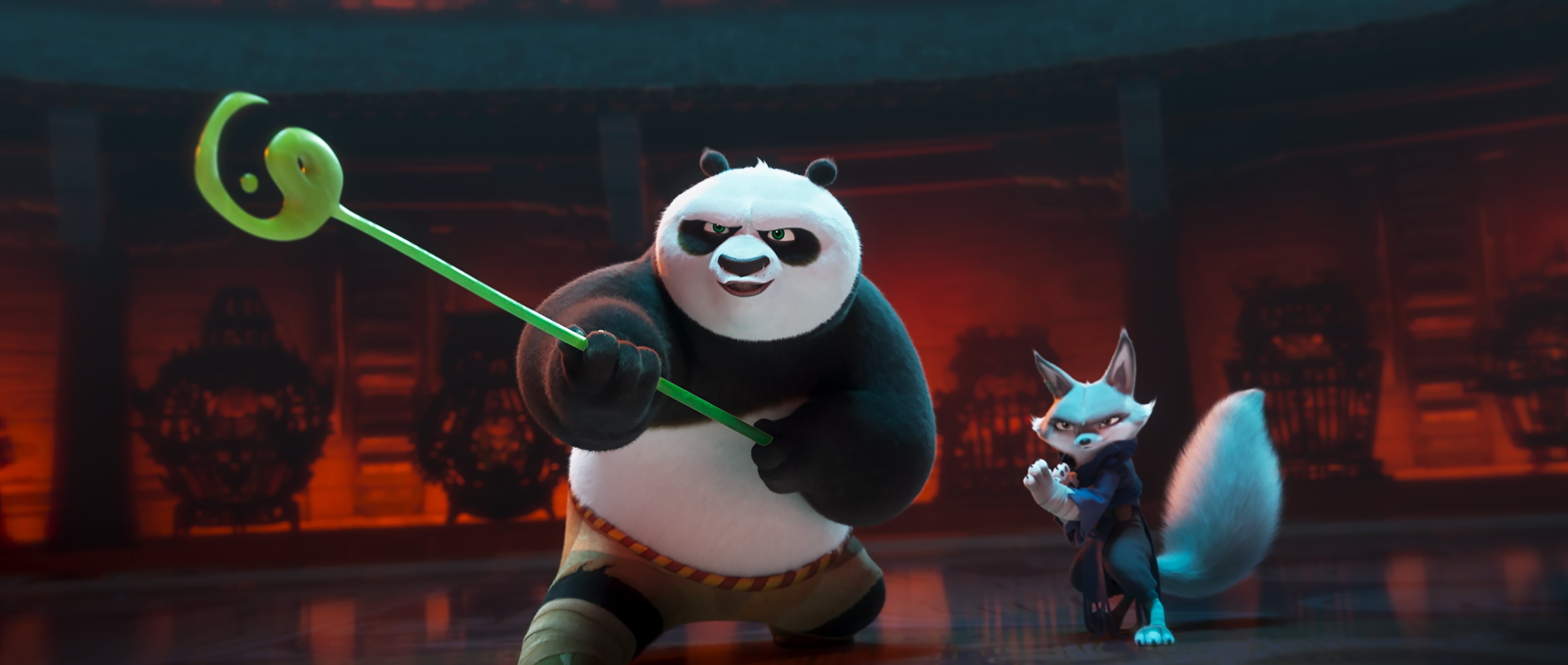 (from left) Po (Jack Black) and Zhen (Awkwafina) in Kung Fu Panda 4 directed by Mike Mitchell. 