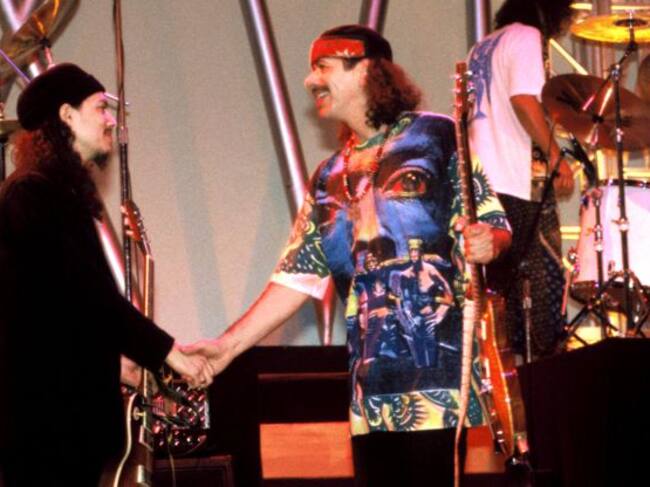 Carlos Santana y Kirk Hammett, guitarrista de Metallica, en 1993.