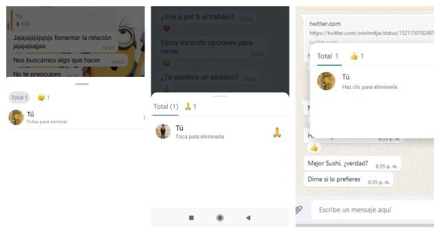 Así es la imagen que se muestra para Iphone, Android y WhatsApp web cuando quieres eliminar las reacciones.