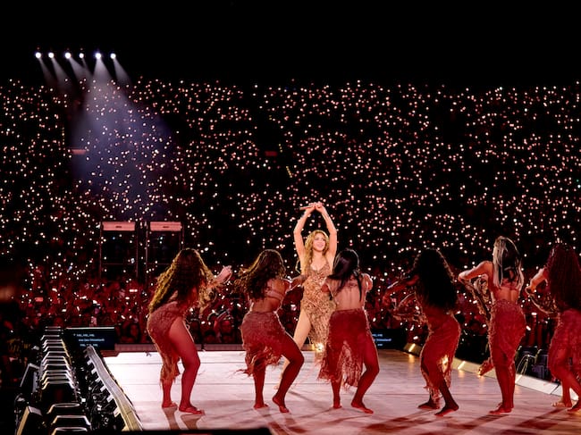 Shakira durante su primer concierto en Madrid.