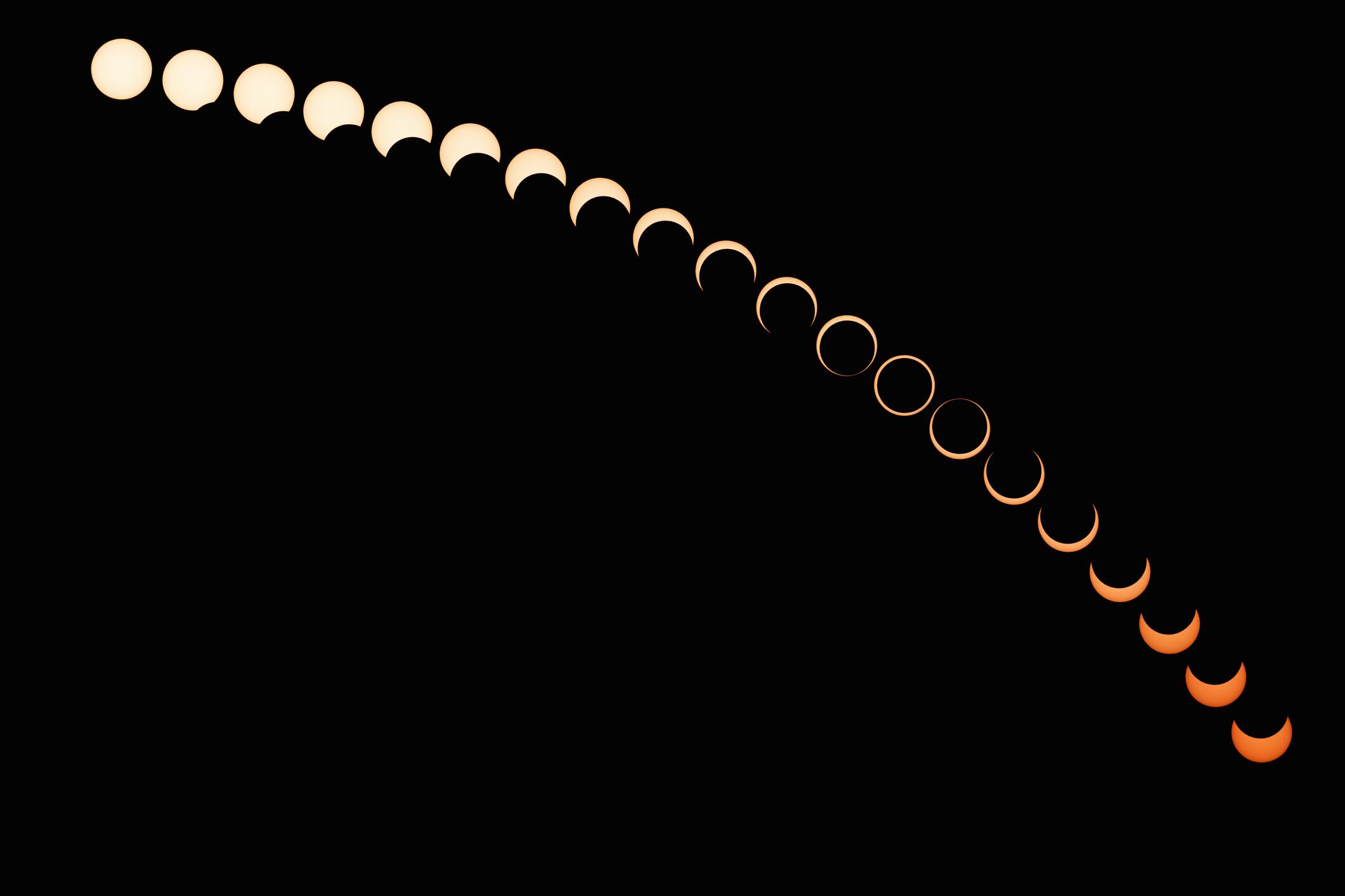 Las distintas fases de un eclipse total de Sol.