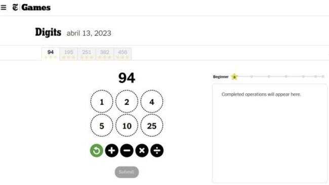 Digits, el nuevo juego del NYT.
