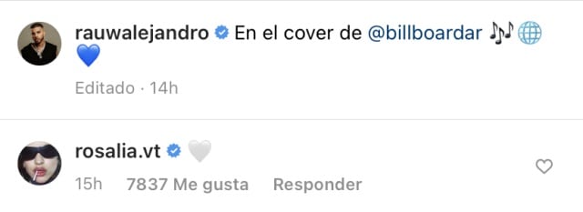 Comentario de Rosalía a Rauw Alejandro en Instagram