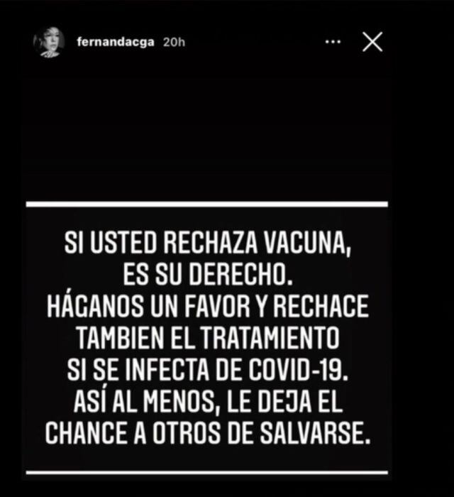 Fernanda Castillo manda polémico mensaje a los antivacuna