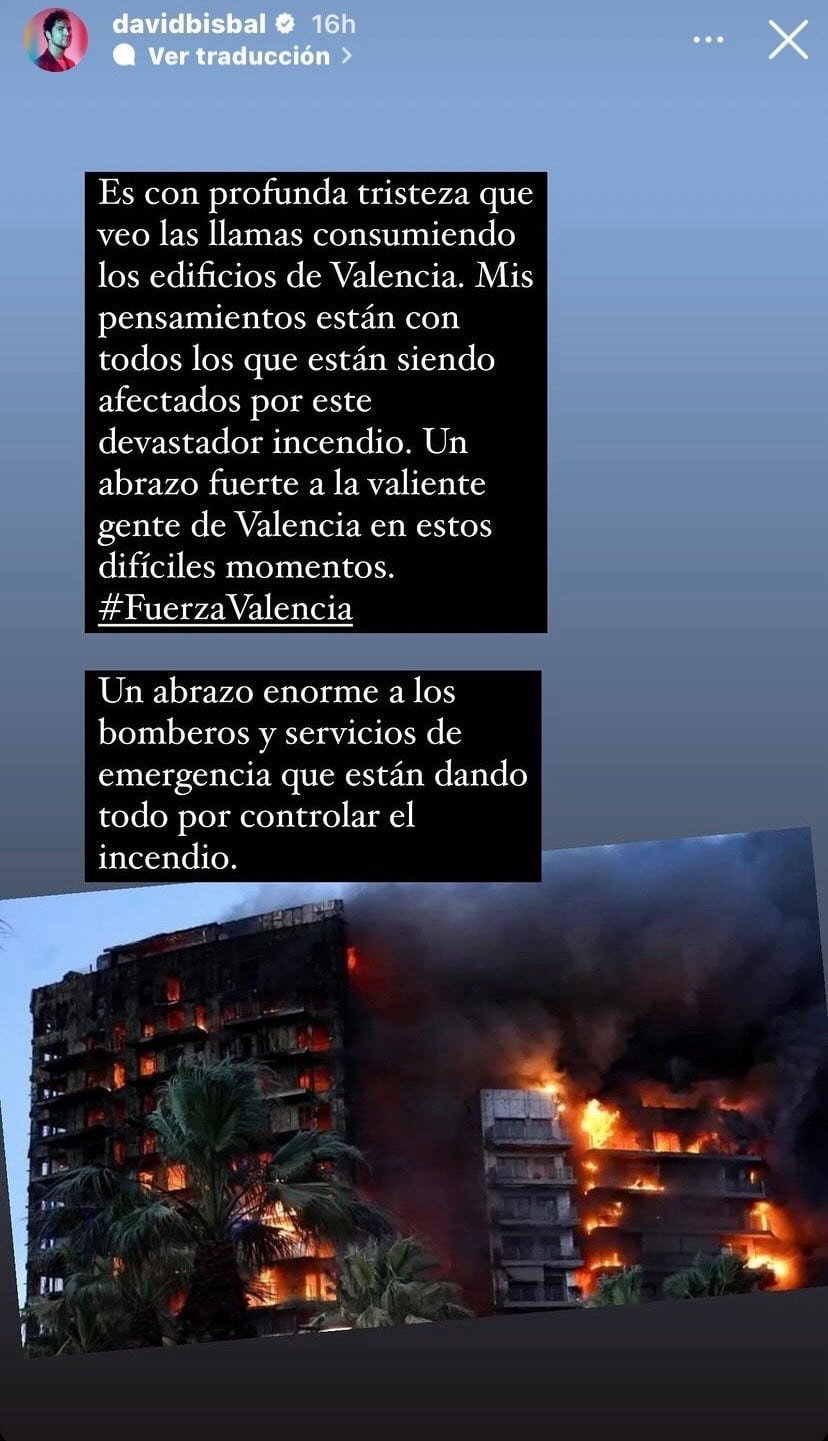 El mensaje de apoyo y fuerza de David Bisbal tras el incendio en Valencia