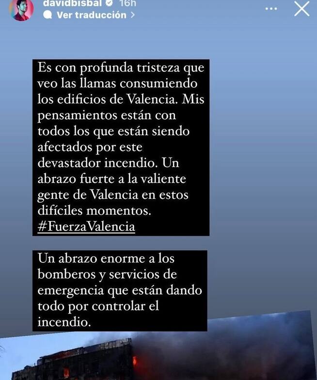 El mensaje de apoyo y fuerza de David Bisbal tras el incendio en Valencia