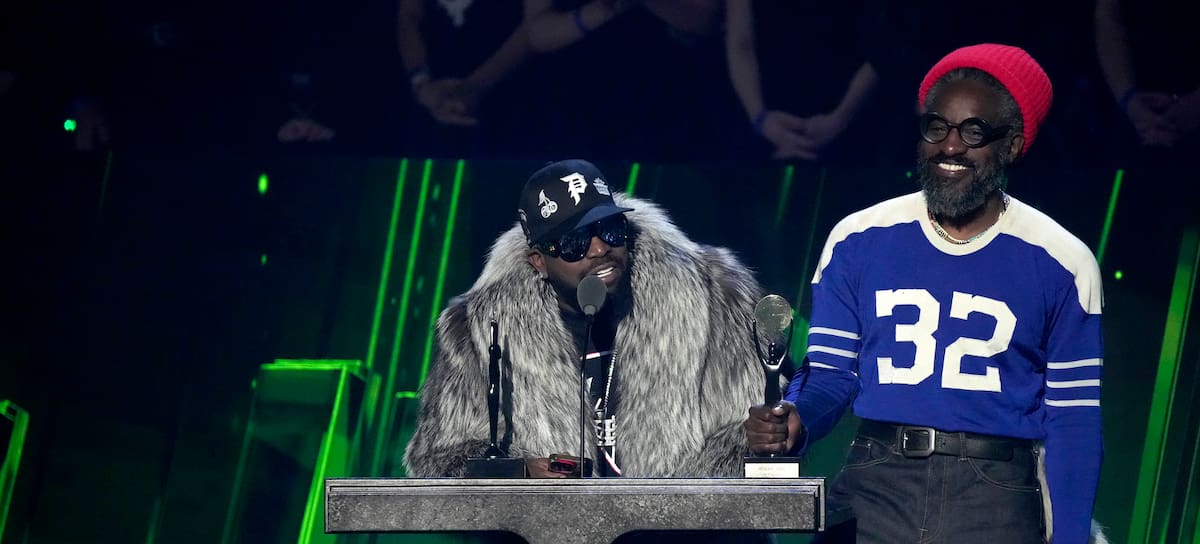 Big Boi y André 3000 del dúo Outkast en la gala del Rock & Roll Hall Of Fame.