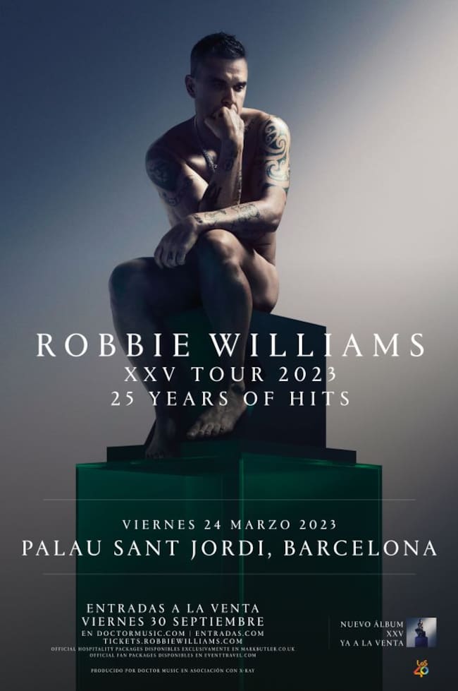 Cartel del XXV Tour 2023 en España de Robbie Williams